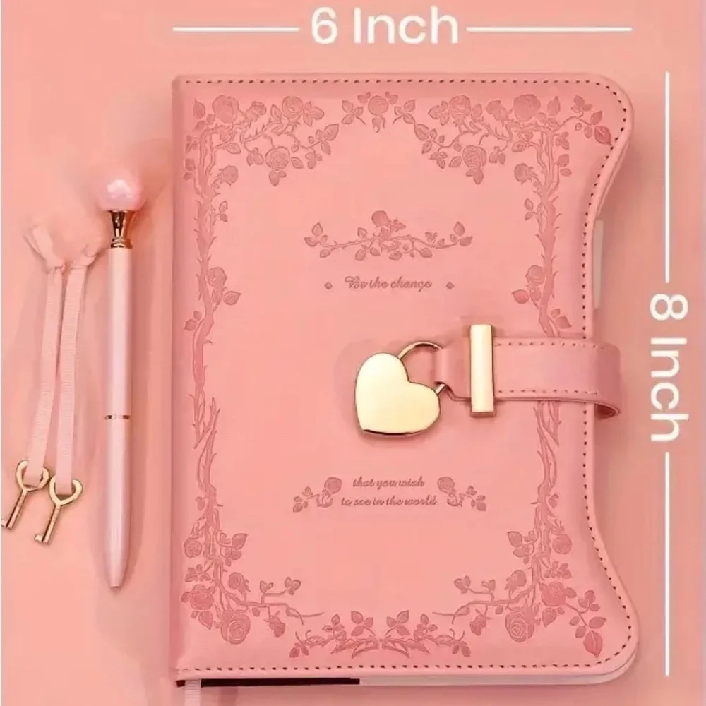 Pink Heart Lock Diary with Pen